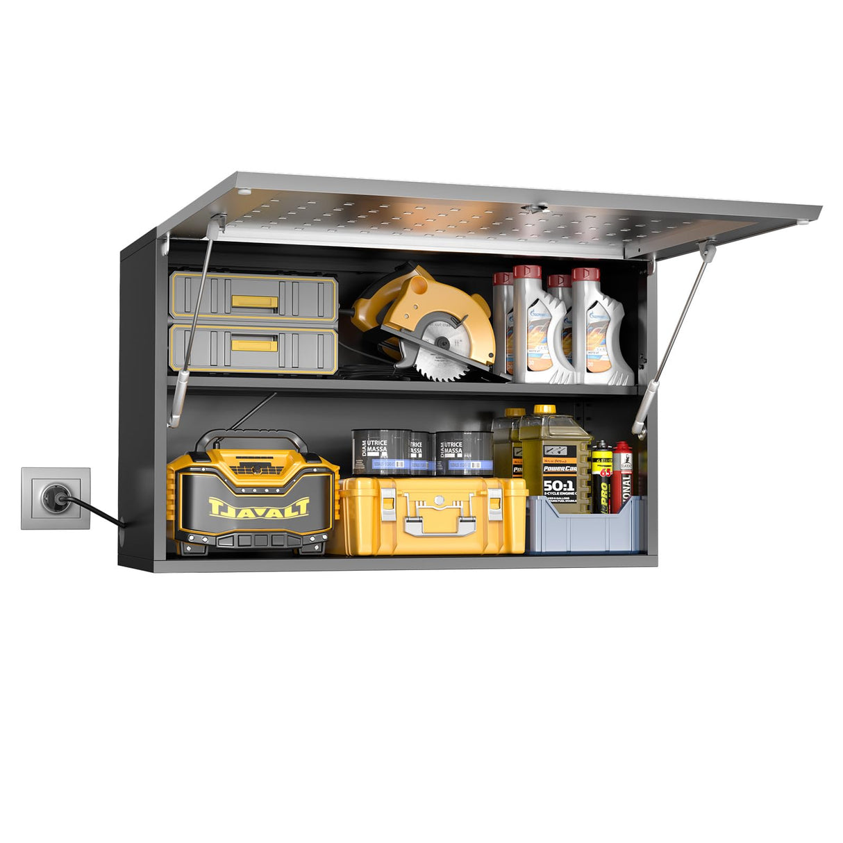 Metal Garage Storage Cabinet with Locking, Wall Mounted Tool Cabinets with Door and Shelf, Floating Steel Storage Cabinets, Small Kitchen Wall Cabinet, Flip Up Wall Locker Cabinet, Assembly Required MetalMax