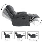 KeyEnergy Manual Rocker Recliner Chair for Adults, High Back Glider with Deep Seat, Upholstered Fabric Armchair for Living Room & Nursery, Dark Grey KeyEnergy