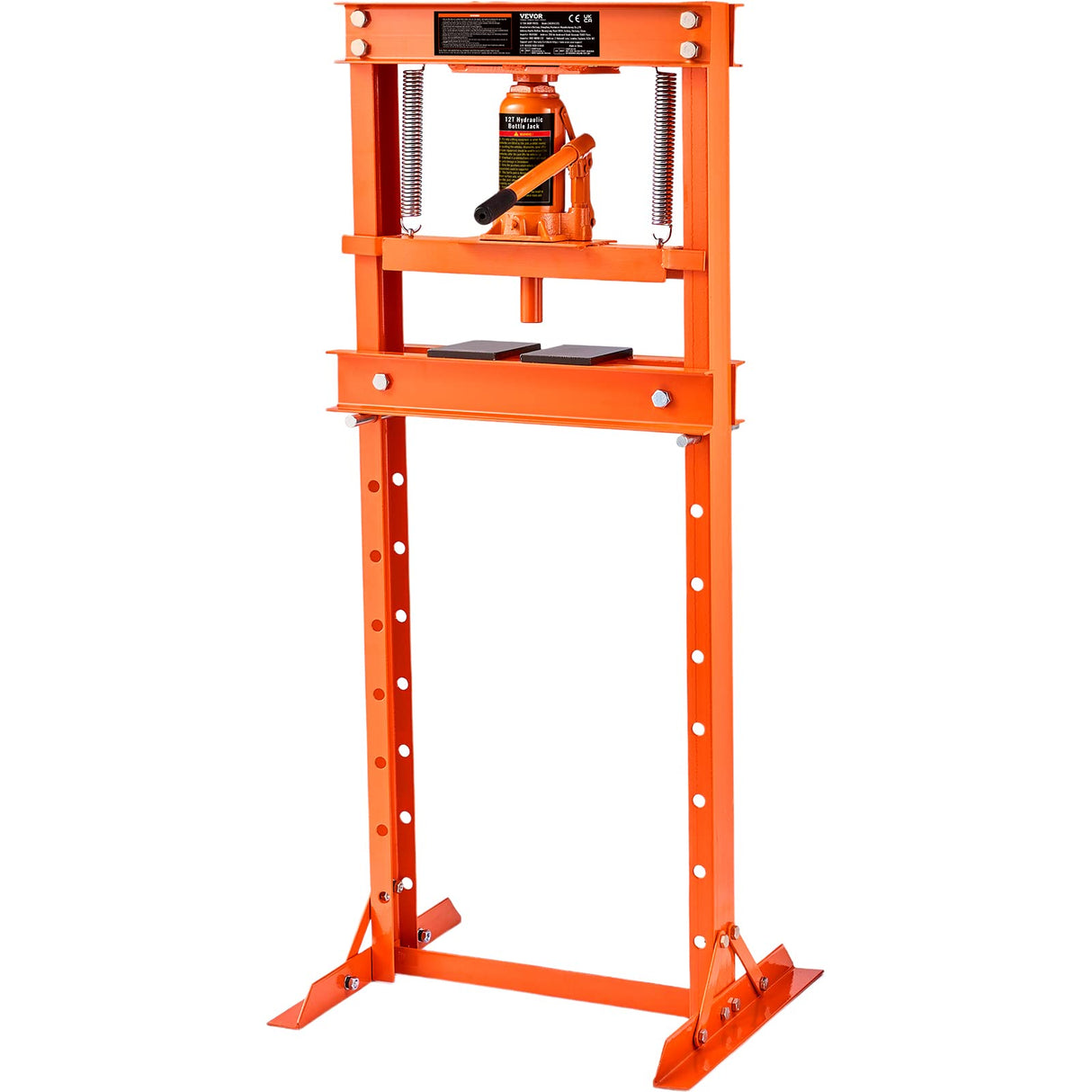 VEVOR Hydraulic 12 Ton H-Frame Garage Floor Adjustable Shop Press with Plates, 12T, Orange VEVOR