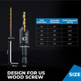 toolant Silence Combination Countersink Drill Bits Set Adjustable, #4, #6, #8, #10, #12, High-Speed Steel Counter Sink Drill Bit for US Wood Screw toolant