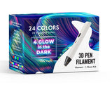 24 Colors 3D Pen Filament. Includes 20 Vibe Colors and 4 Glow in Dark Colors. 10 Feet, 1.75mm Each. PLA Kids Safe Refill INKjetsclub