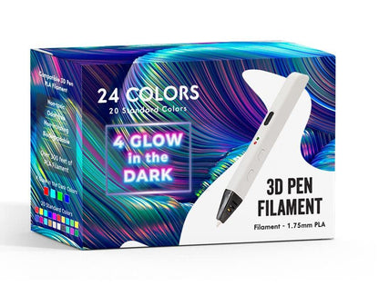 24 Colors 3D Pen Filament. Includes 20 Vibe Colors and 4 Glow in Dark Colors. 10 Feet, 1.75mm Each. PLA Kids Safe Refill - WoodArtSupply