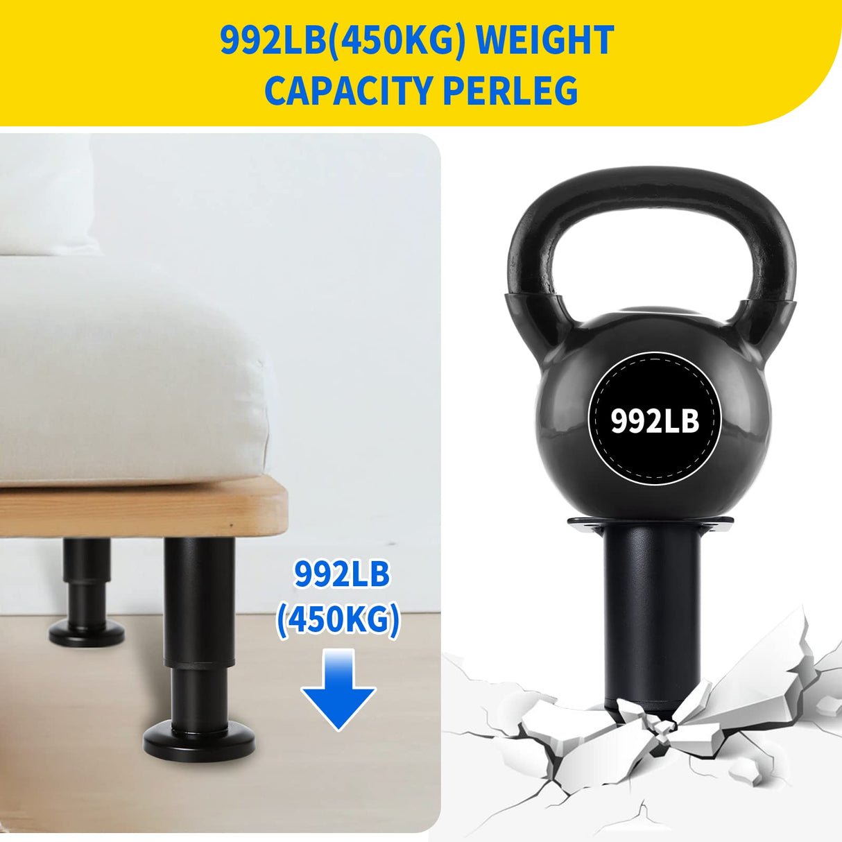 Olldag 4 Pcs Adjustable Height Furniture Support Legs [with Screws] 3.15-4.72 inch, Metal Heavy Duty Furniture Replacement Legs for Chair/Bed/Sofa/Cabinet/Couch/Dresser/Bed/Table (Black) Olldag