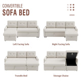 IULULU L Shaped Sectional Sofa, Convertible Sleeper Boucle Couch with Pullout Bed, Storage Chaise, 2 in 1 Pull Out Couch for Living Room, Apartment, White IULULU