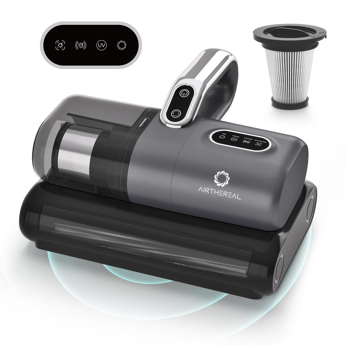 AIRTHEREAL M1 Mattress Vacuum Cleaner, 6 in 1 Bed Vacuum with High-Frequency Vibration - 80,000 RPM Dual Brushroll Rotation, UV-C Light, 14Kpa Suction, Dust Sensor, Ultrasonic and Heating Tech AIRTHEREAL