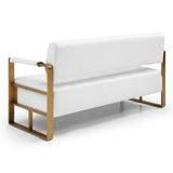 PBOGHLRD 57.9" Modern Leather Loveseat Sofa, Upholstery Faux Bonded Leather Accent Futon Couch with Metal Square Arms for Living Room, Office, Apartment (White) PBOGHLRD