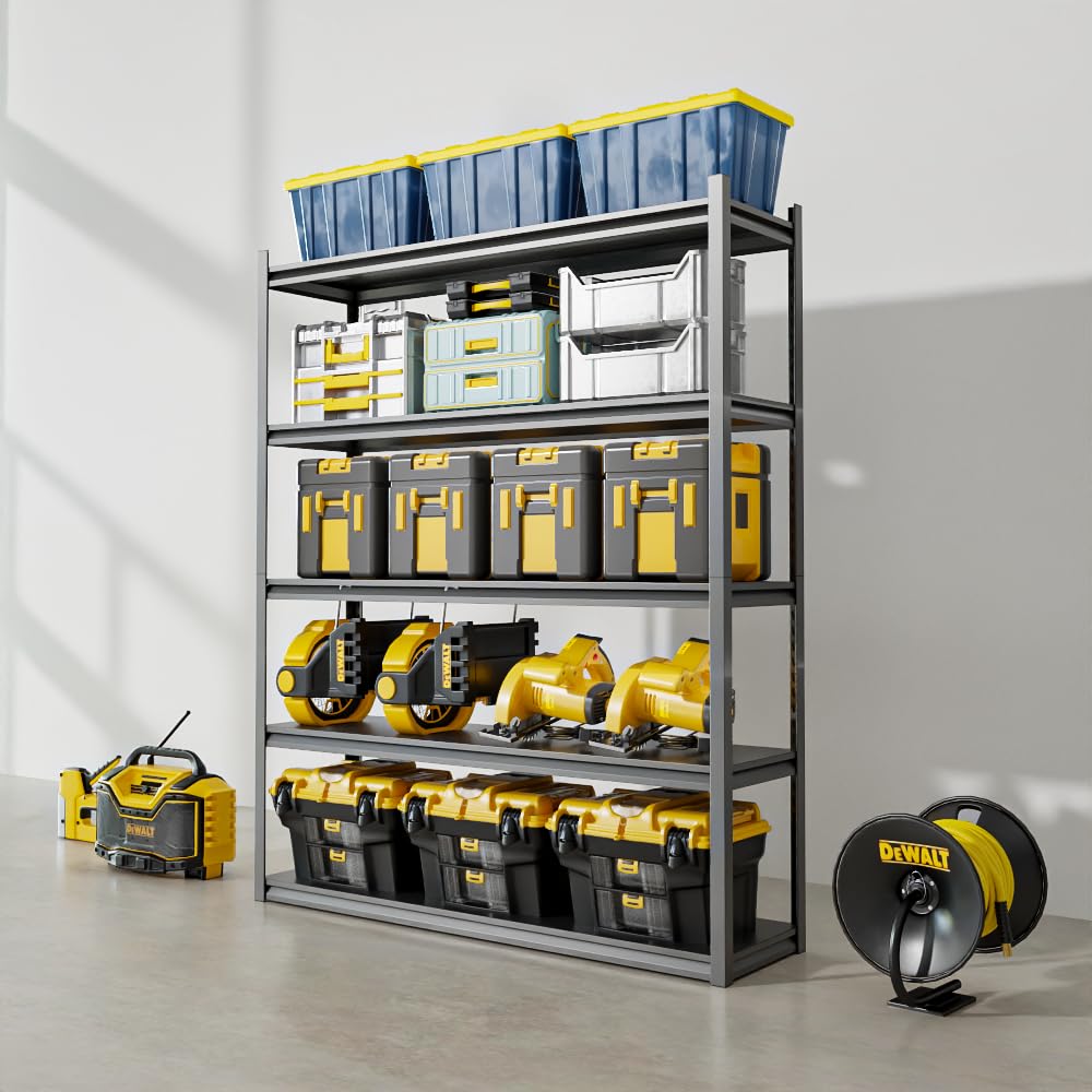 Welfiya 24" W Garage Shelving,5-Tier Heavy Duty Shelving Unit,3000LBS Adjustable Metal Storage Shelves,Storage Rack Units for Industrie,Shed,Warehouse,Basement,Black,24" W x 16" D x 63" H Welfiya