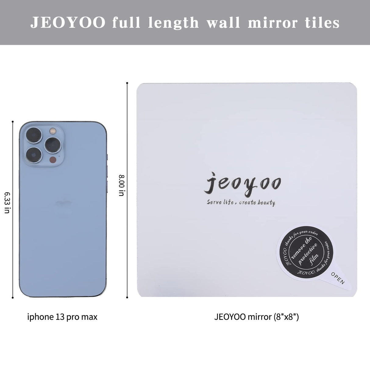 JEOYOO Wall Mirror Full Length, Cheap Over / on Door, Acrylic, shatterproof Mirrors for Home Gym, 8"X8"-4 Pcs, Workout Non Glass Mirrors for Bedroom, Kids JEOYOO