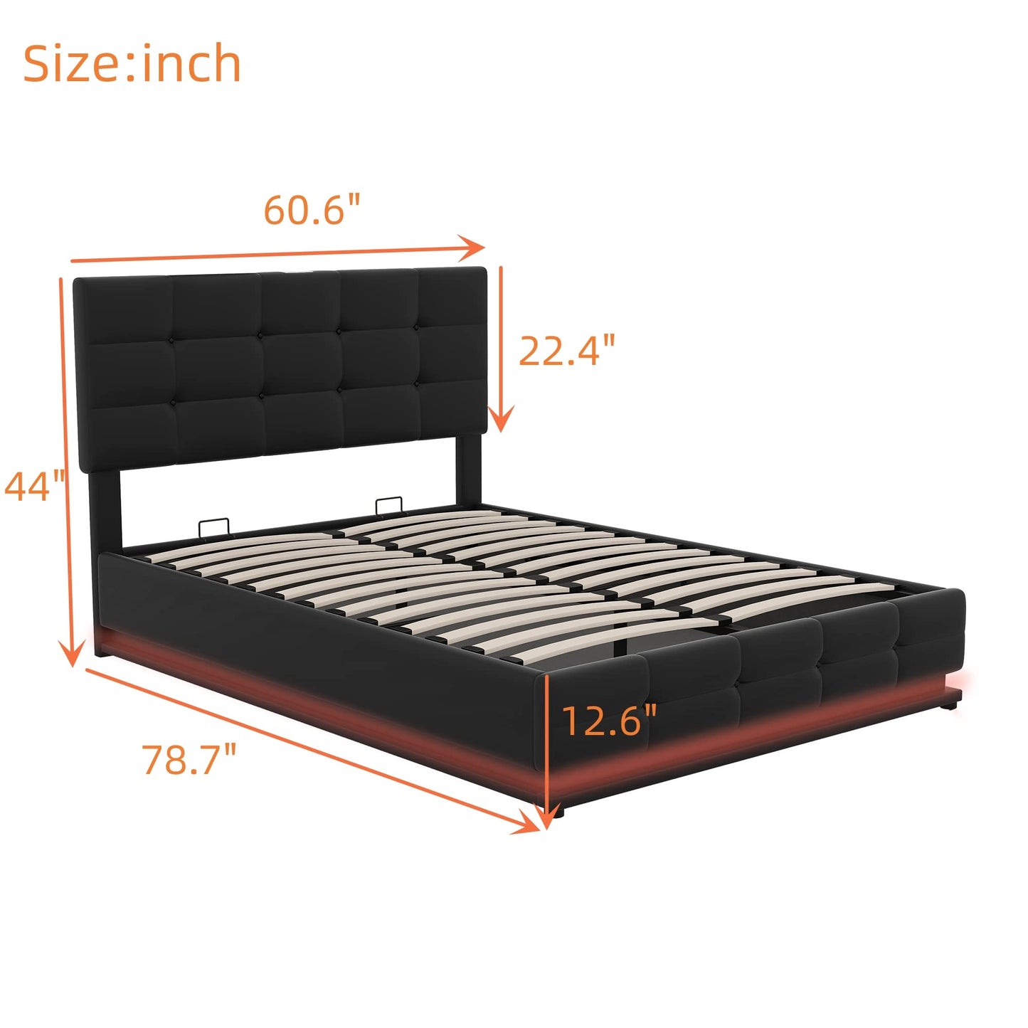 Harper & Bright Designs Full Size Lift Up Storage Bed with LED Lights and USB Charger, Black Faux Leather - WoodArtSupply