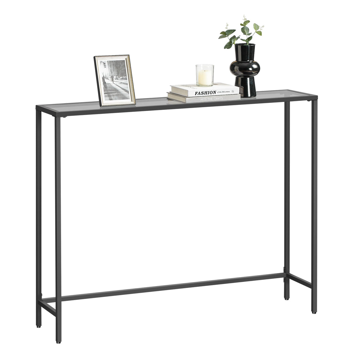 VASAGLE Entryway Table, Console Table, Tempered Glass Tabletop, Modern Sofa Table, Easy Assembly, with Adjustable Feet, for Living Room, Entryway, Ink Black and Slate Gray ULGT132B01 VASAGLE