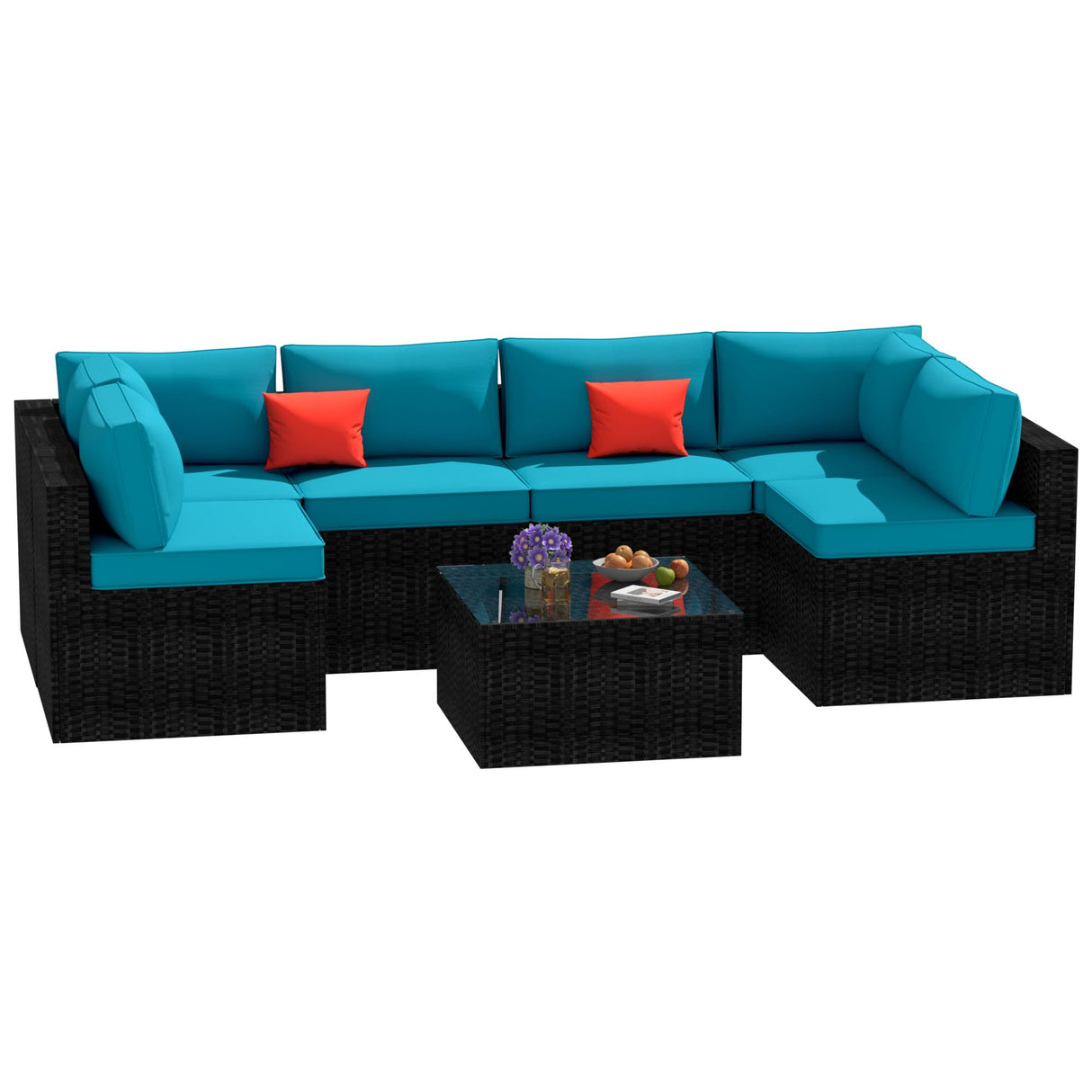 OUGMMGOU 5 Piece Patio Furniture Set, All-Weather PE Rattan Wicker Outdoor Sectional Furniture with Tempered Glass Table, Outdoor Couch Set OUGMMGOU