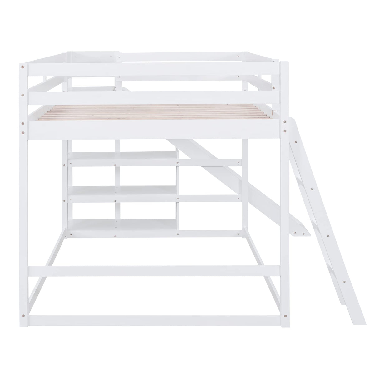 Harper & Bright Designs Full Over Full Bunk Bed with Slide, Bookshelves and Ladders, Solid Wood Floor Bunk Loft Bed Frame for Kids Girls Boys (White) Harper & Bright Designs