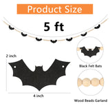 Halloween Decorations-Black Felt Bats Wood Beads Garland for Halloween Decorations Indoor- Farmhouse Felt Banner for Fireplace Mantel Walls FestalMart
