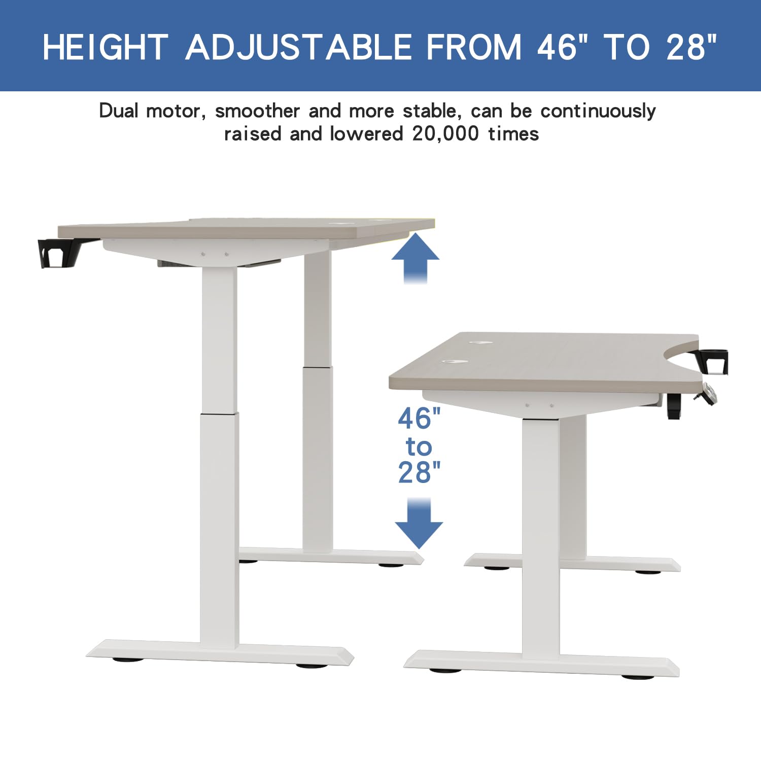 bilbil 63x30 Inches Dual Motor Electric Standing Desk with Drawer, Height Adjustable Sit Stand Up Desk with 4 Splice Boards, Home Office Desk Computer Workstation with Pale Pearwood Top/White - WoodArtSupply