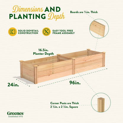 Greenes Fence Premium Cedar Raised Garden Bed, 2' x 8' x 16.5" - Made in USA with North American Cedar - WoodArtSupply