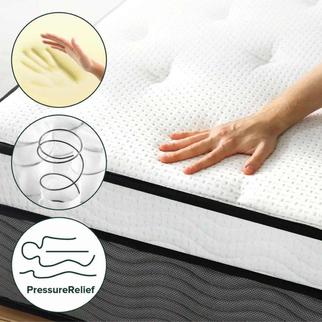 ZINUS 12 Inch True Support Hybrid Mattress [New Version], King, Fiberglass Free, Medium Feel, Motion Isolation, Certified Safe Foams & Fabric, Mattress in A Box