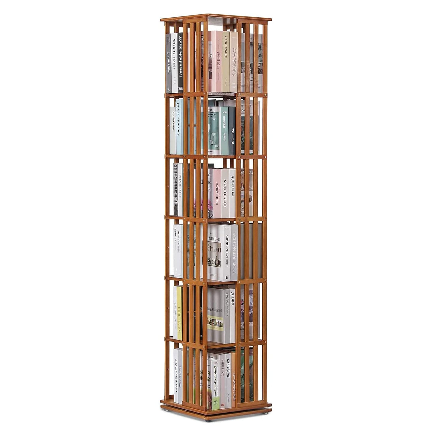 NABOOJ 360 Rotating Bamboo Bookshelf with Open Design for Home and Office Storage - WoodArtSupply