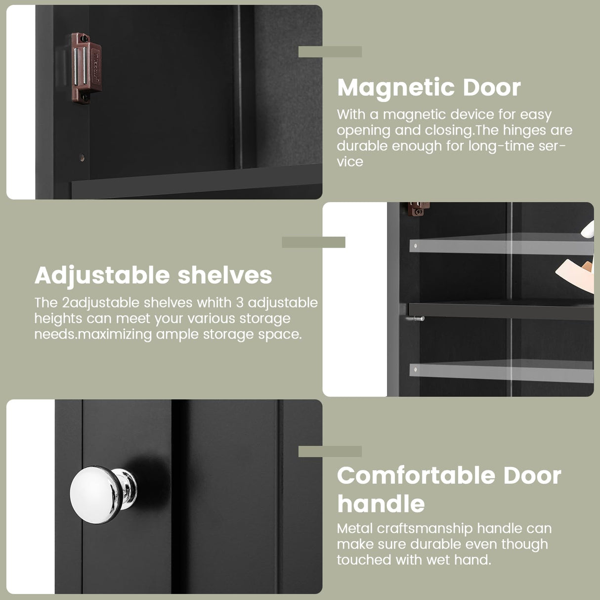 Iwell Tall Bathroom Cabinet, Storage Cabinet with 2 Doors, Narrow Floor Storage Cabinet with Adjustable Shelves for Bathroom, Living Room, Black Iwell