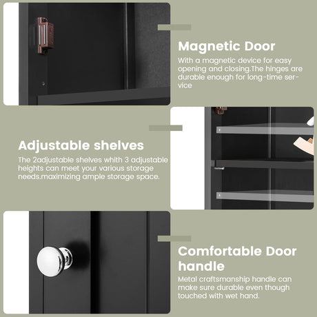 Iwell Tall Bathroom Cabinet, Storage Cabinet with 2 Doors, Narrow Floor Storage Cabinet with Adjustable Shelves for Bathroom, Living Room, Black Iwell