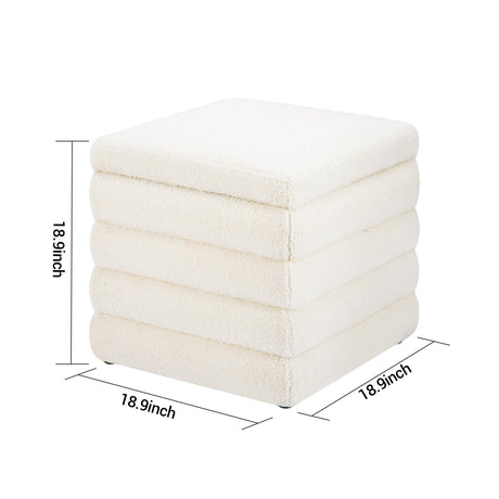 OuchTek Teddy Square Ottoman White Small Storage Ottoman Cube Ottoman for Living Room Sherpa Foot Stool Boucle Vanity Stool with Storage OuchTek