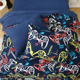 Aqzuxira Glow in The Dark Kids Comforter Set, 3 Pieces Gamepad Pattern Bedding Set Twin Size for Boys Girls Teen, 1 Comforter, 1 Pillowcase, 2 Pillow Shams Aqzuxira