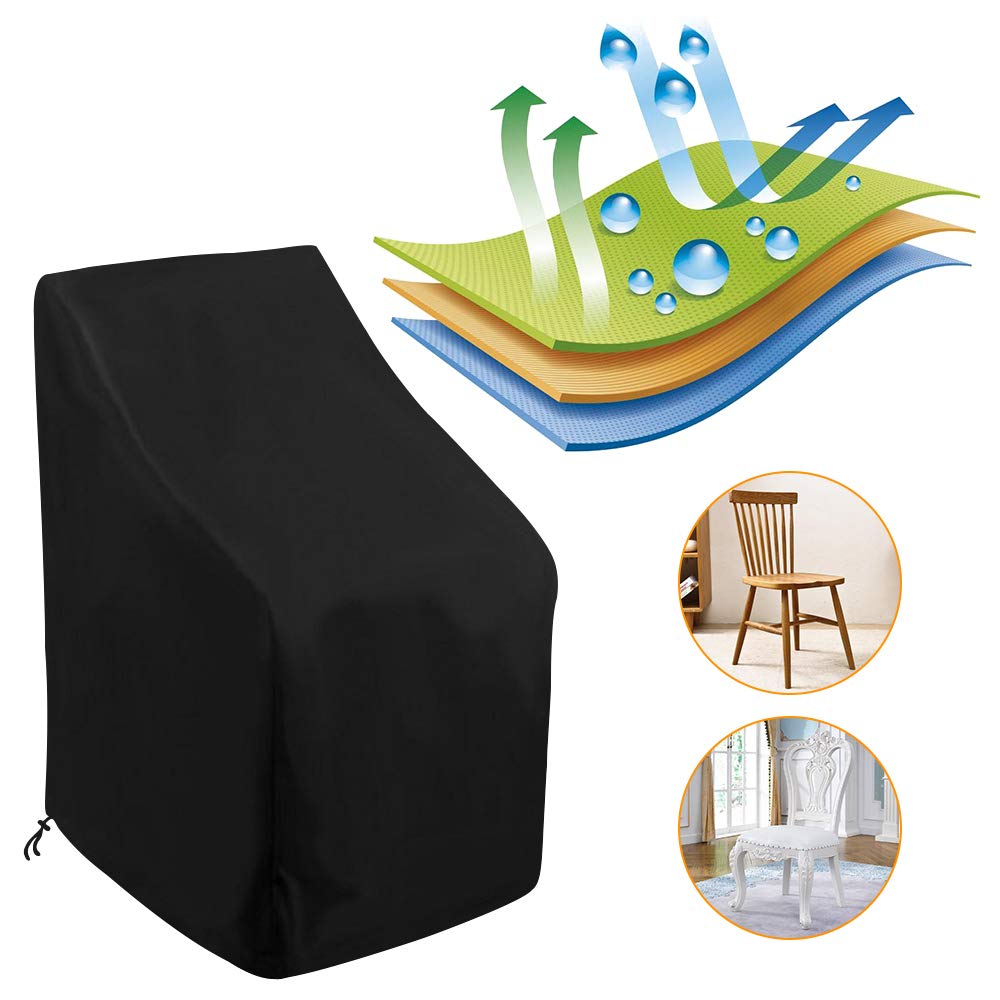 Stacking Outdoor Chair Cover Waterproof, Uranshin Outdoor Patio Furniture Covers Stacked Chairs 210D, Lounge Chair Covers Outdoor Stack Chairs for All Weather Protection, Black, 25"L x 25"W x 47”H Uranshin