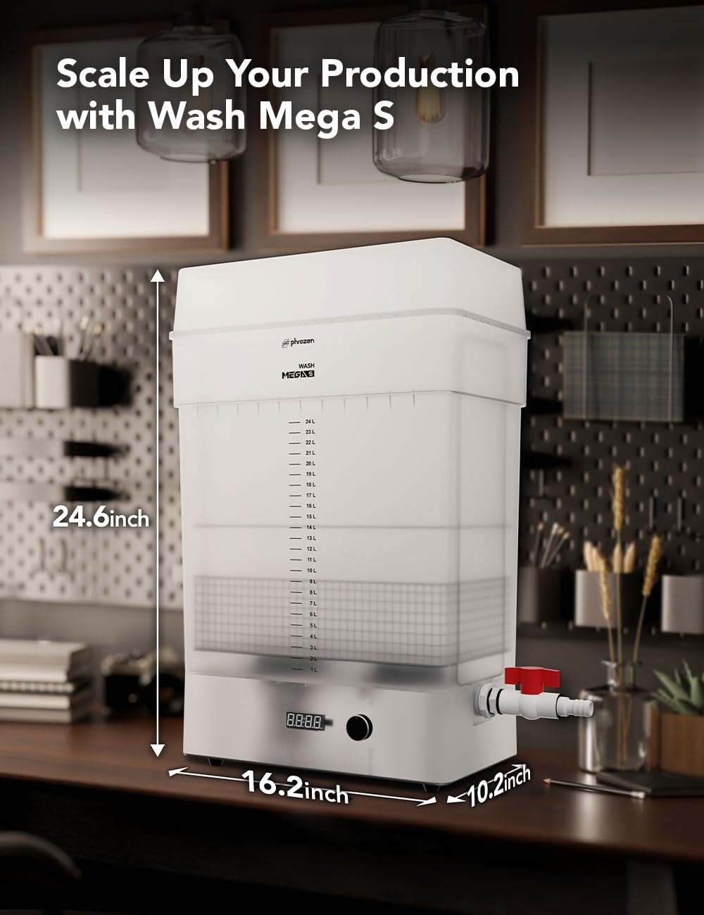 phrozen Wash Mega S 3D Printer Resin Washing Station, Dual Speed 25L Capacity, Large Washing Container, Washing Size L12.99xW7.48xH11.81 inch - WoodArtSupply