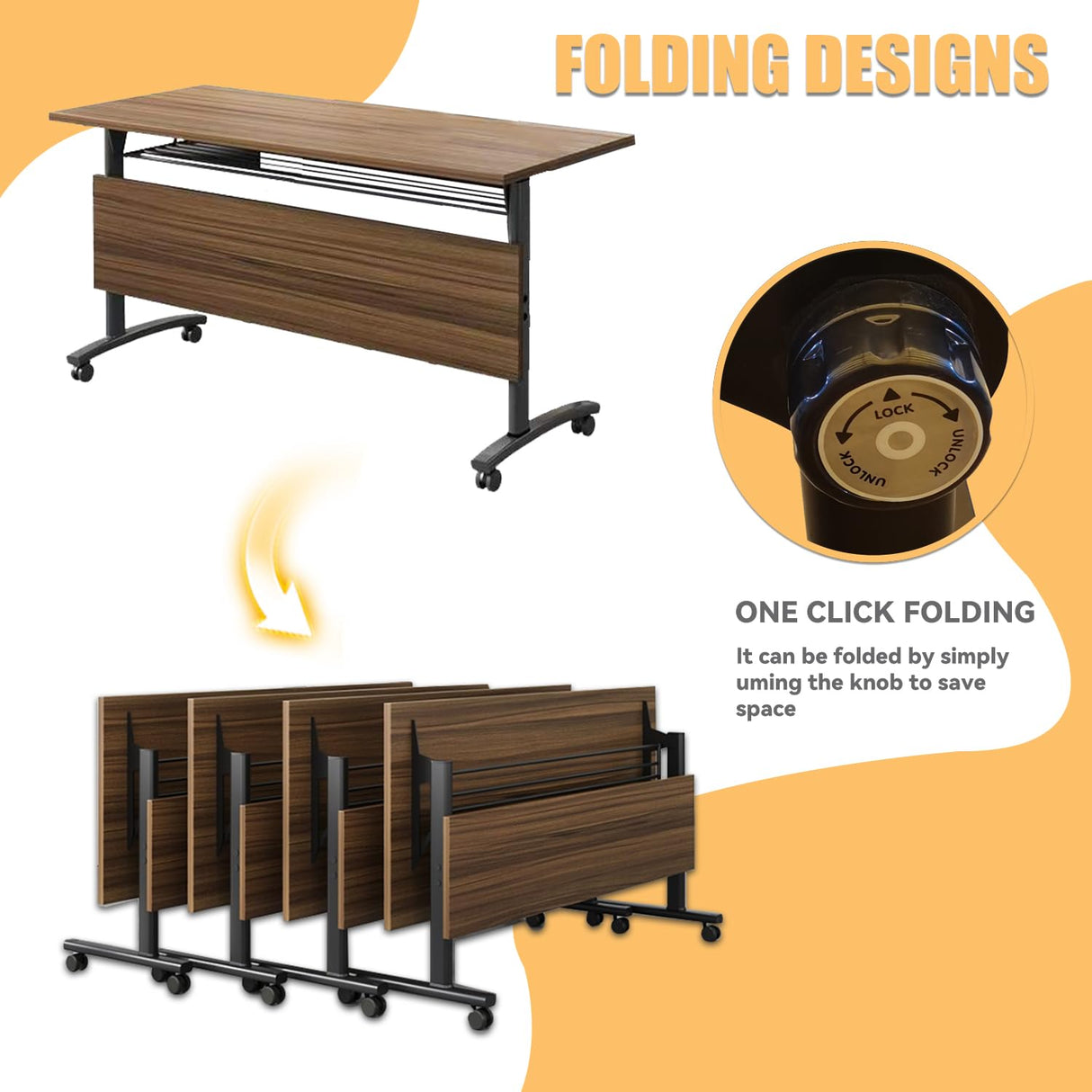 Foldable Conference Table,Flip Top Rolling Conference Tables,Mobile Training Table with Wheels,Modern Large Coference Room Tables,Folding Meeting Table for Office,Classroom (8pack 70.8 * 21.6 * 29.5) VORDERRY