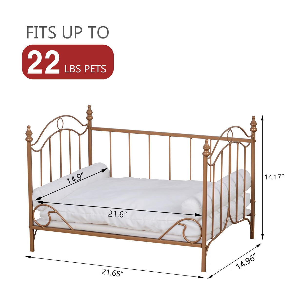 Pet Bed, Dog Bed with Metal Frame and Detached White Velvet Cushion with 2 Pillow for Small Dog Babyland