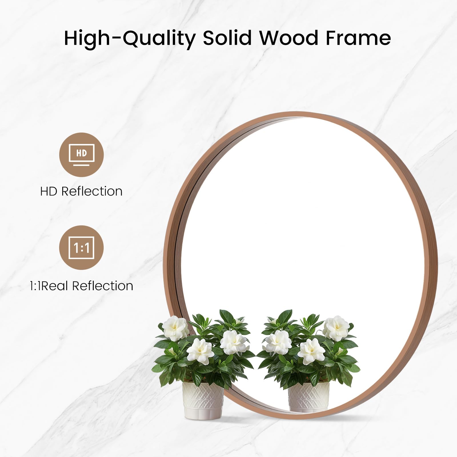 WallBeyond Round Mirror with Wood Frame 24 inch Circle Wall Mirror for Bathroom Round Wall Mirror for Wall Decor, Vanity, Entryway Living Room (Walnut) - WoodArtSupply