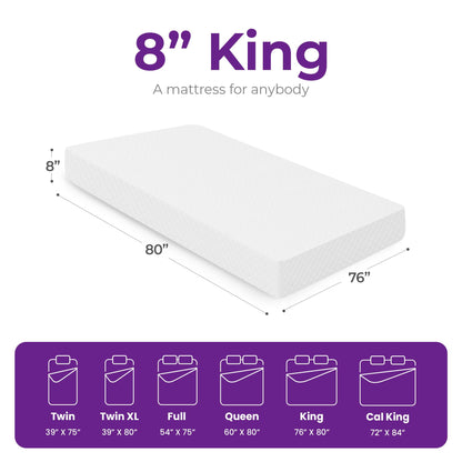 GAESTE 8 Inch King Cooling Gel Memory Foam Mattress for Cool Sleep Medium Firm CertiPUR-US Certified Mattress in a Box Pressure Relief Removable Cover No Fiberglass (King, 8 in)