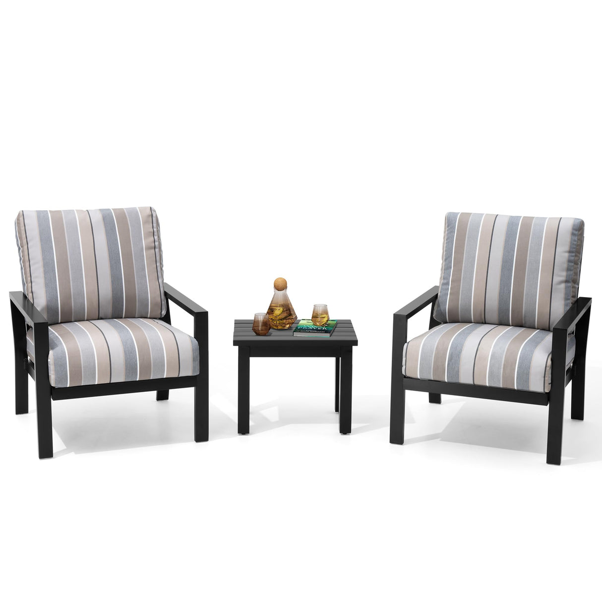 Pellebant 3 Pieces Patio Conversation Set with Sunbrella Cushion, Aluminum Patio Furniture Set Outdoor Bistro Set Modern Armchair Sofa and Side Table for Garden, Balcony, Backyard, Milano Char Pellebant