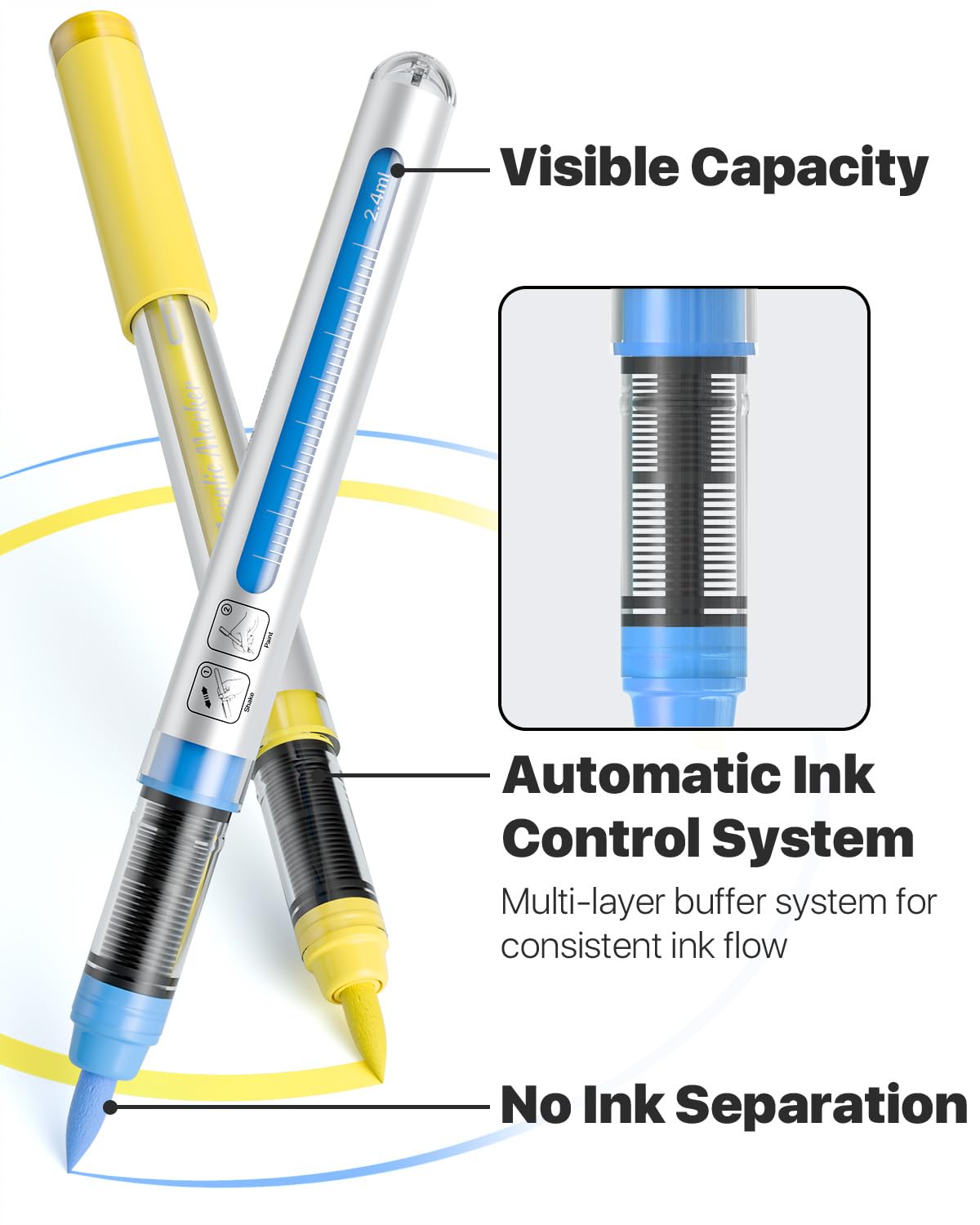 JusArt 30 Colors Acrylic Paint Markers Brush Tip, Water Based Paint Pens with Automatic Ink-Control, Waterproof 1-8mm Flexible Tip Acrylic Markers for Rock Painting, Wood, Fabric, Egg, Art Supplies JusArt