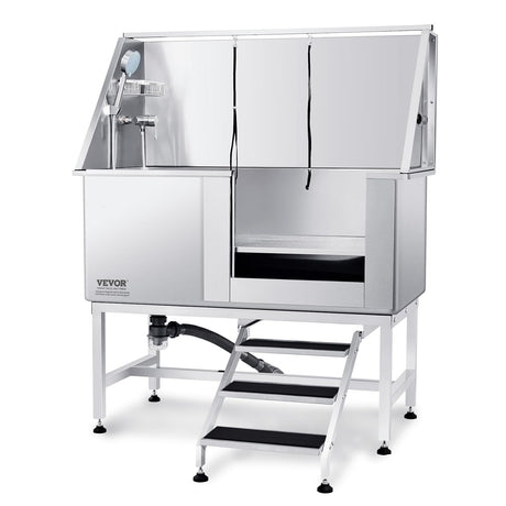 VEVOR 50" Pet Dog Bathing Station w/Stairs, Professional Stainless Steel Dog Grooming Tub w/Soap Box, Faucet,Rich Accessory, Dog Bathtub for Large,Medium,Small Pets, Washing Sink for Home Right VEVOR