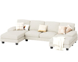 JUMMICO Sectional Couches for Living Room, U Shaped Couch with Chenille Fabric, 4 Seat Modern Sofa with Removable Pillows for Apartment and Small Space (Corduroy, Beige) JUMMICO