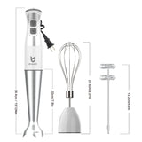 Immersion Hand Blender, UTALENT 3-in-1 8-Speed Stick Blender with Milk Frother, Egg Whisk for Smoothies, Coffee Milk Foam, Puree Baby Food, Sauces and Soups - White UTALENT
