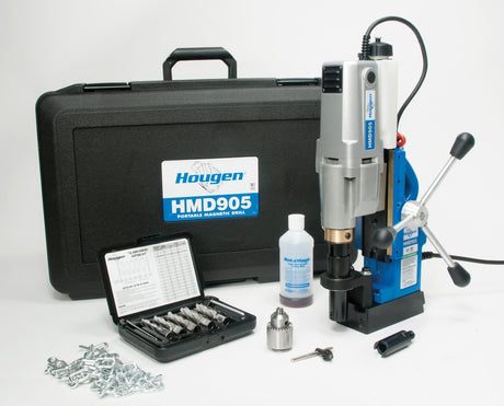 Hougen HMD905 115-Volt Magnetic Drill with Coolant Bottle Plus 1/2" Drill Chuck, Adapter and 12002 Rotabroach Cutter Kit Hougen