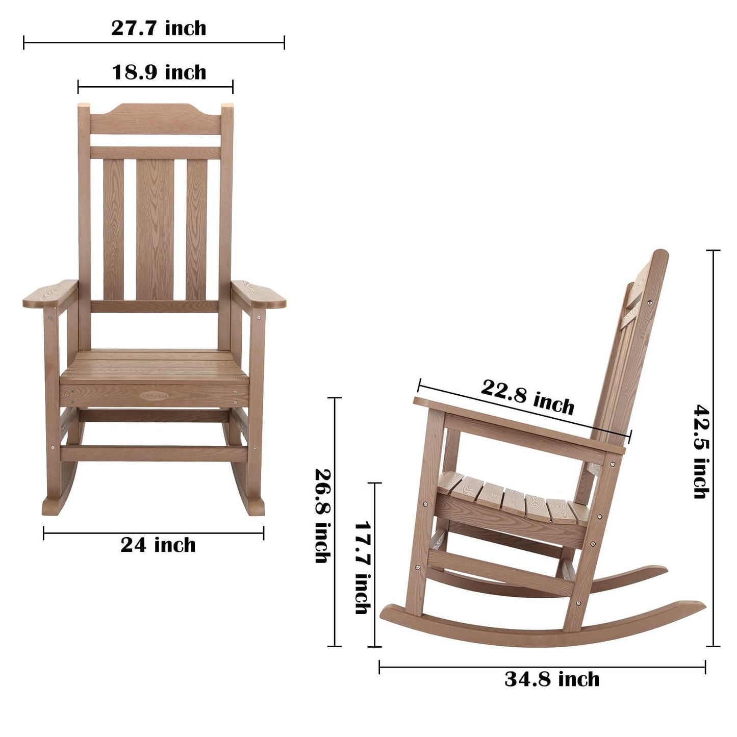 hOmeHua Patio Rocking Chair, All Weather Resistant Outdoor Indoor Fade-Resistant Patio Rocker Chair，Stable Durable Smooth Rocking, Comfortable Easy to Maintain - Wood Color - WoodArtSupply