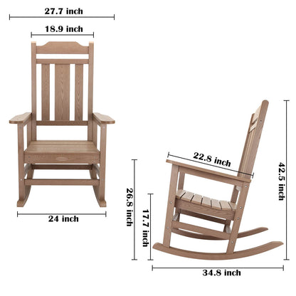 hOmeHua Patio Rocking Chair, All Weather Resistant Outdoor Indoor Fade-Resistant Patio Rocker Chair，Stable Durable Smooth Rocking, Comfortable Easy to Maintain - Wood Color - WoodArtSupply