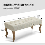 ECOTOUGE French Vintage Button-Tufted Upholstered Entryway Bench, Linen Fabric Accent Bench with Distressed Wood Legs for Living Room, Foyer, Dining Room, Beige ECOTOUGE