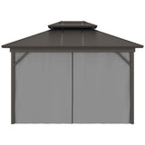 Outsunny 10' x 12' Hardtop Gazebo with Curtains and Netting, Permanent Pavilion Metal Double Roof Gazebo Canopy with Aluminum Frame and Hooks, for Garden, Patio, Backyard, Gray Outsunny