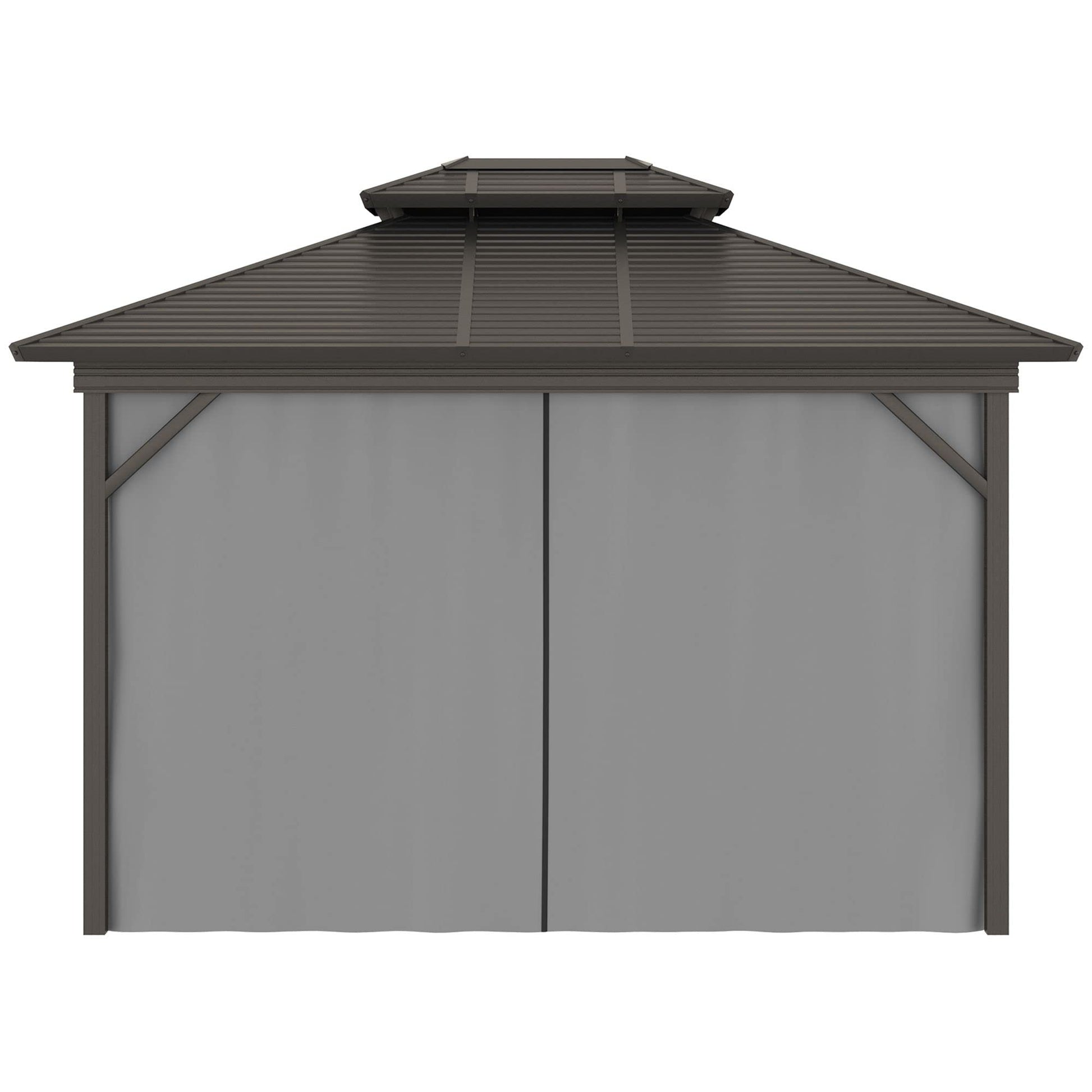 Outsunny 10' x 12' Hardtop Gazebo with Curtains and Netting, Permanent Pavilion Metal Double Roof Gazebo Canopy with Aluminum Frame and Hooks, for Garden, Patio, Backyard, Gray - WoodArtSupply