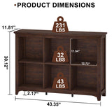 BON AUGURE 6 Cube Storage Bookcase, 43" Wide Horizontal Wooden Bookshelf, Floor Standing Low Book Shelf with Curved Edge for Living Room, Office - Brown Cherry BON AUGURE