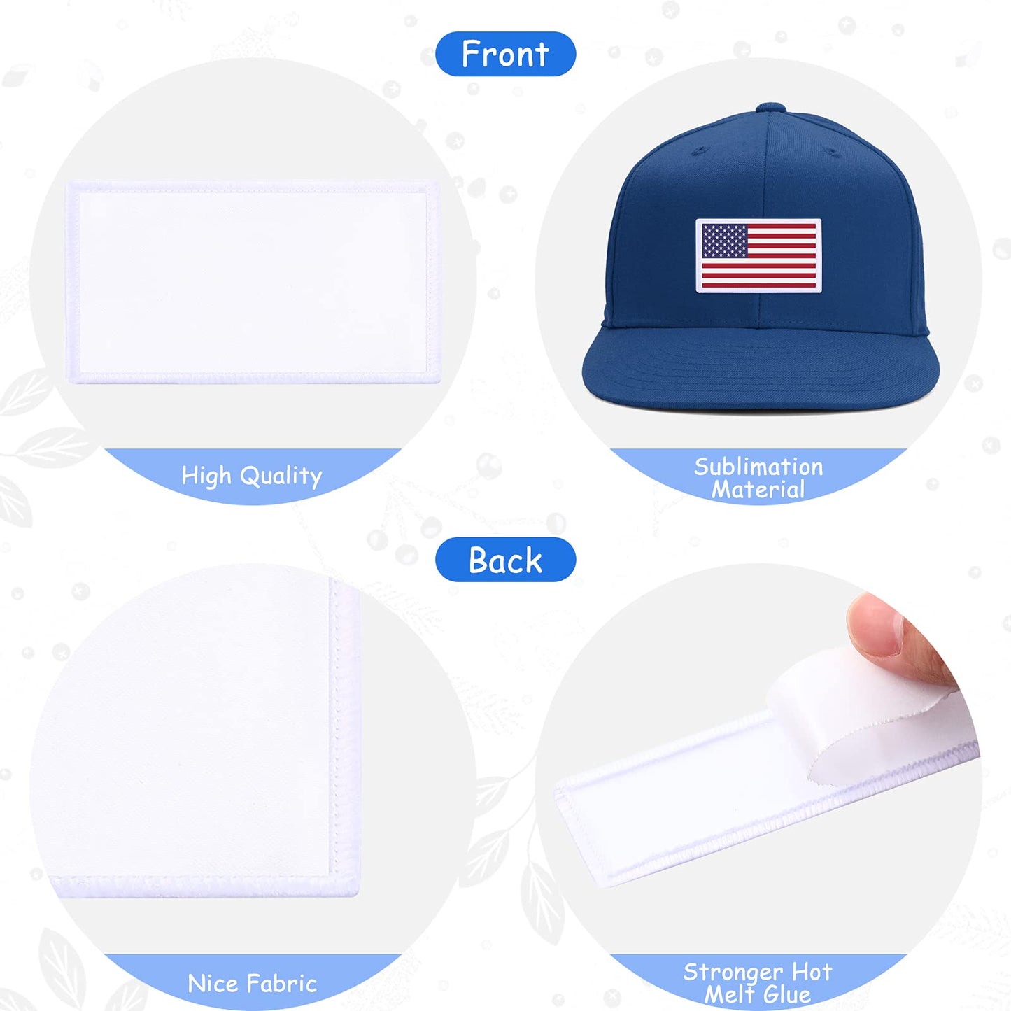 50 Pieces Sublimation Patch Fabric Iron-on Blank Patches Fabric Repair Sublimation Blank Patch Heat Transfer Blank Patch for Hats Clothes Uniforms Jeans Backpacks Dog Vest (White,Classic Series)