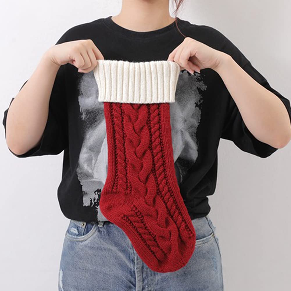 Nanou Christmas Stockings 18" Knitted Christmas Socks Family Holiday Decorations Great Big Stockings for Gift to Family, Friends and Kids (Green(Body)+Ivory (Mouth), Length 18",Pack 1) Nanou