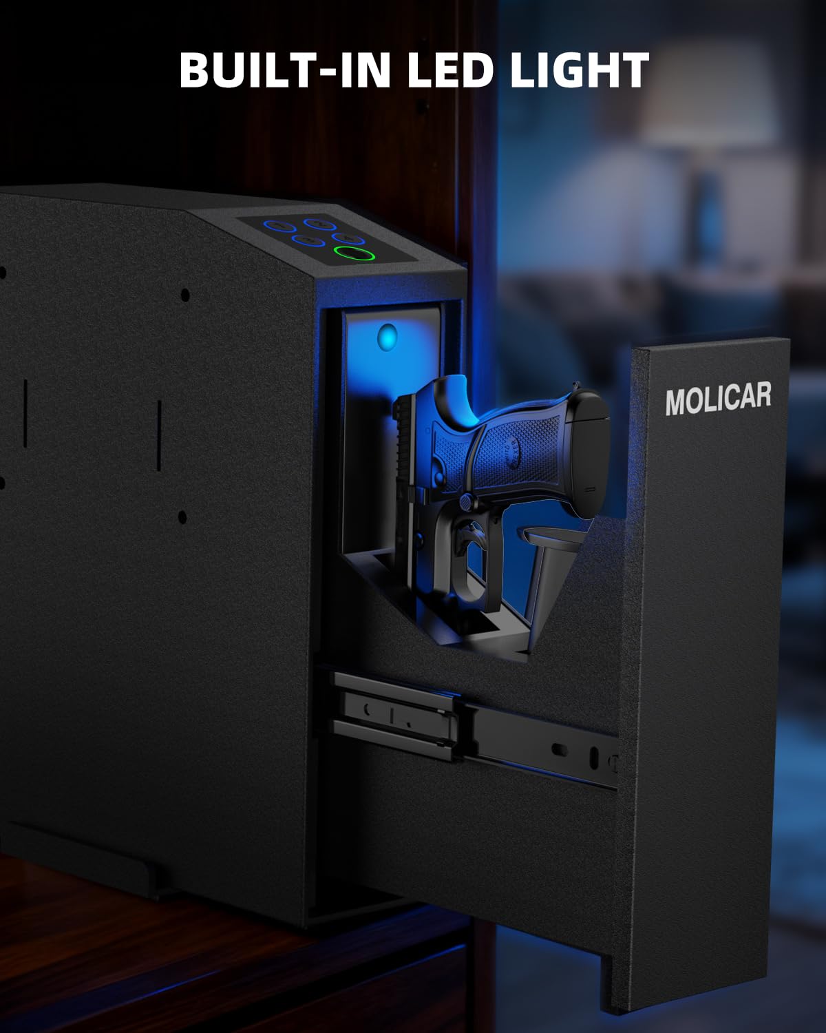 Biometric Gun Safe for Handgun Fingerprint 3 Ways Quick Access Slider Pistol Safe, Mounted Bedside Gun Lock Box for Nightstand, Bed, Desk, Wall, Dresser MOLICAR