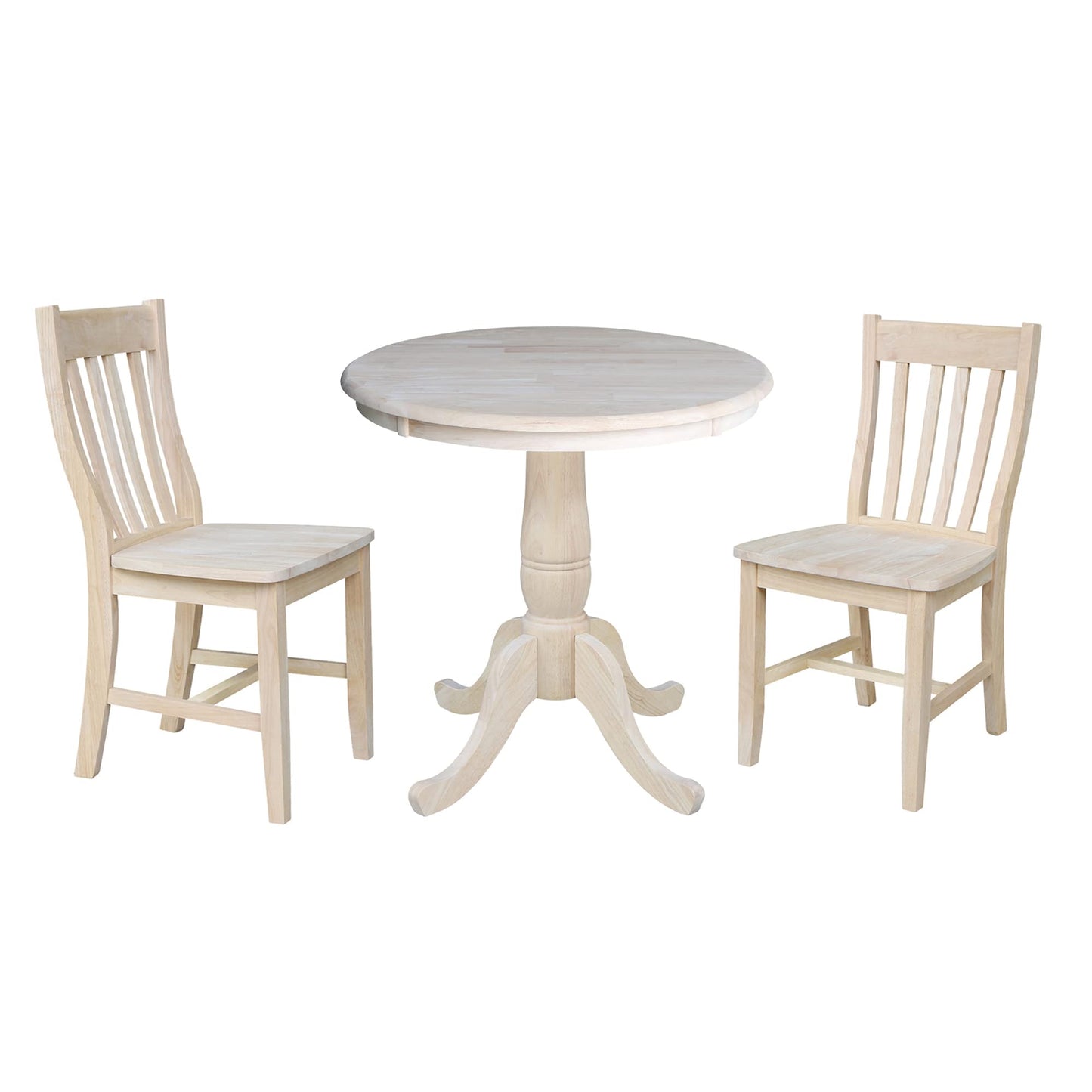 International Concepts 30" Round Top Pedestal Table - With 2 C08-61 Chairs, Unfinished - WoodArtSupply