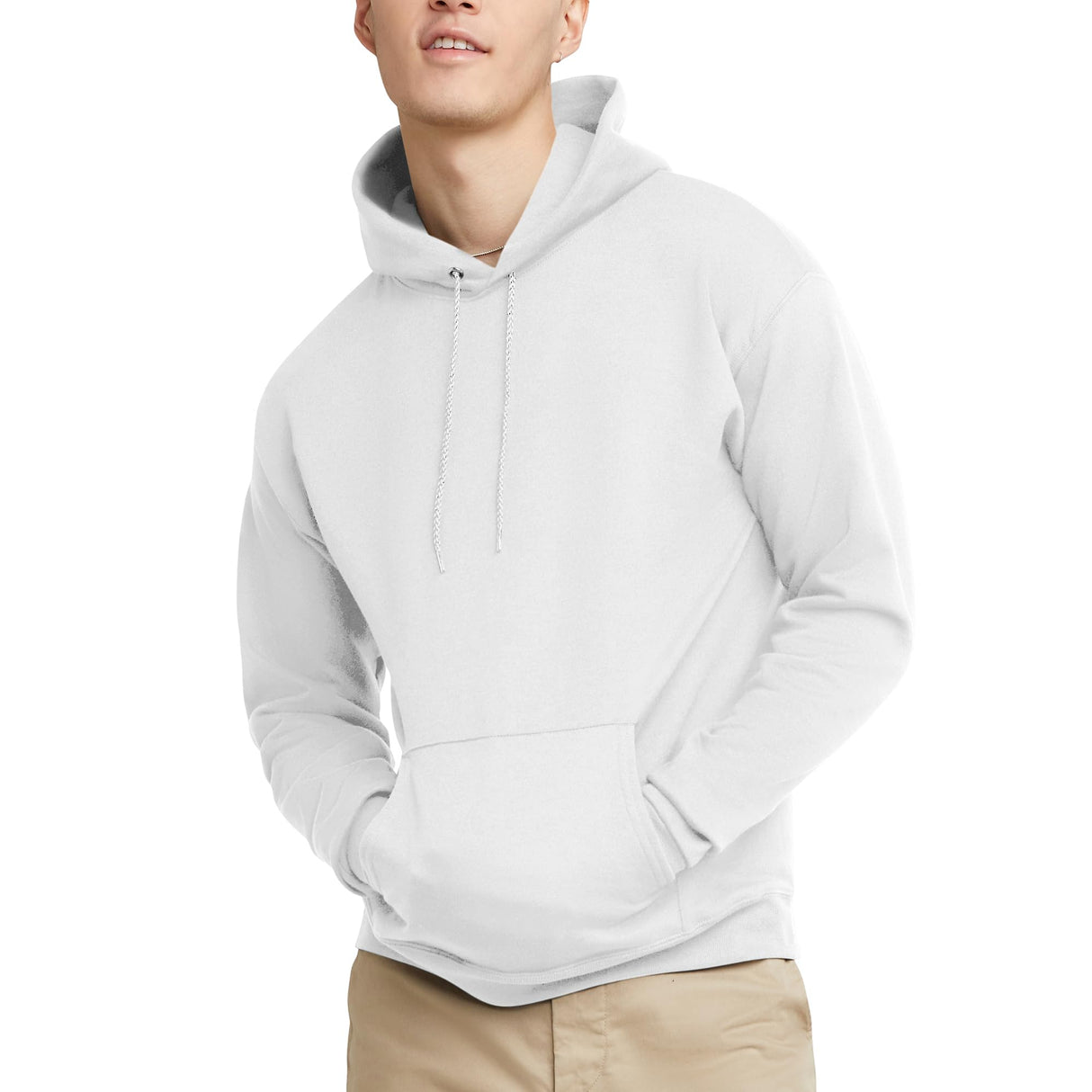 Hanes Men's Pullover EcoSmart Hooded Sweatshirt, white, Medium Hanes