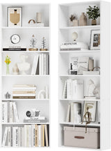 MXV Bookshelf Set of 2, 6 Tier Bookcase, Book Shelf Open Storage Organization, Floor Standing Display Bookshelves and Office Storage Stand for Living Room, Home Office, Dinning Room, White MXV