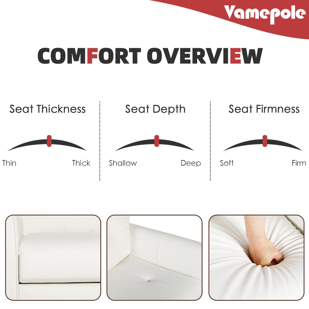 VAMEPOLE Sofa Couch, 60" Loveseat Sofa for Living Room, Mid Century Mini White Couch, Tufted Leather Love Seat Furniture, Comfy Office Sofa 2 Seat, Small Couches for Small Spaces, Bedroom, Apartment VAMEPOLE